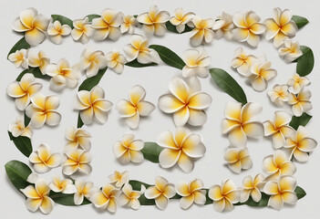 Fototapeta premium Frangipani garlands set Collection of Circle frames of frangipani plumeria flowers isolated on trans