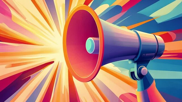 A colorful megaphone with a bright background makes a great announcement.