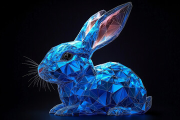 A striking abstract geometric rabbit head rendered in cool blues and neon accents; perfect for modern art decor, tech events, or innovation-themed marketing.