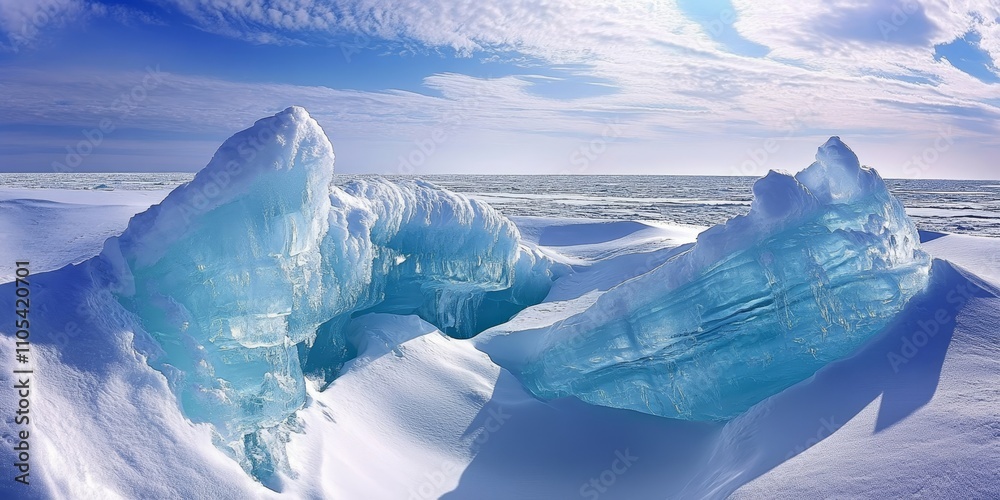 Poster stunning ice formations create a breathtaking view in a pristine polar landscape, showcasing the bea