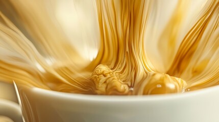 Swirling Colors in White Cup of Coffee with Cream