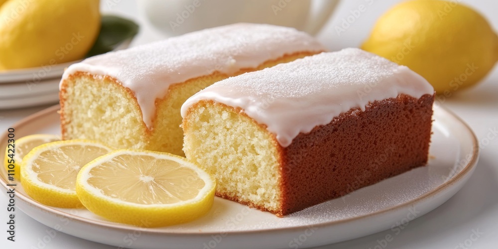 Aufkleber lemon pound cake featuring slices of lemon and a sweet sugar icing. this lemon pound cake is an exqu
