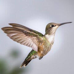 Fototapeta premium Beautiful hummingbird flying on a white background