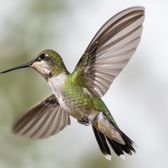 Fototapeta premium Beautiful hummingbird flying on a white background