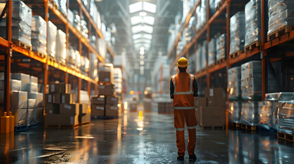 Fototapeta premium Warehouse Worker 3D Illustration: Inventory Management in Large Distribution Center