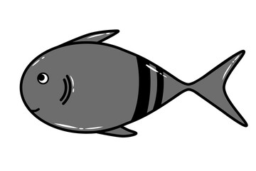 Fish cute doodle small swimming animal inspired by tuna that can be used for sticker, kids book, scrapbook, icon, decorative, e.t.c with aesthetic colorful gray color