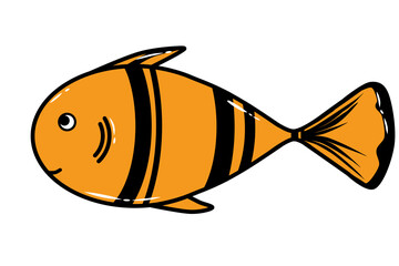 Fish cute doodle small swimming animal inspired by tuna that can be used for sticker, kids book, scrapbook, icon, decorative, e.t.c with aesthetic colorful orange color