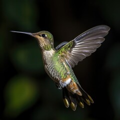 Fototapeta premium Flying Hummingbird In The Dark