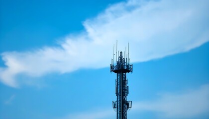 Future tech tower against the blue sky