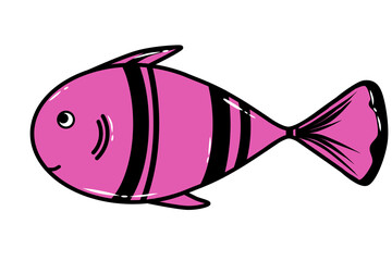 Fish cute doodle small swimming animal inspired by tuna that can be used for sticker, kids book, scrapbook, icon, decorative, e.t.c with aesthetic colorful purple pink colors