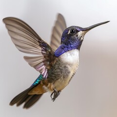 Fototapeta premium Fast moving violet sabrewing hummingbird with blurred wings and tail.