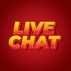 Live chat. Text effect in bold font and 3D style, for social media purpose