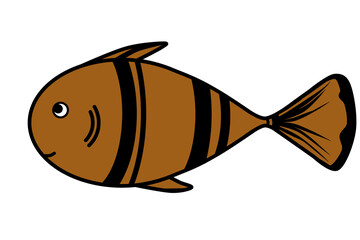 Fish cute doodle small swimming animal inspired by tuna that can be used for sticker, kids book, scrapbook, icon, decorative, e.t.c with aesthetic colorful brown color