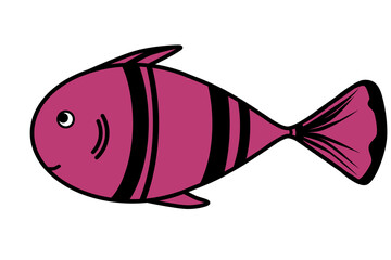 Fish cute doodle small swimming animal inspired by tuna that can be used for sticker, kids book, scrapbook, icon, decorative, e.t.c with aesthetic colorful purple color