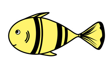 Fish cute doodle small swimming animal inspired by tuna that can be used for sticker, kids book, scrapbook, icon, decorative, e.t.c with aesthetic colorful yellow color