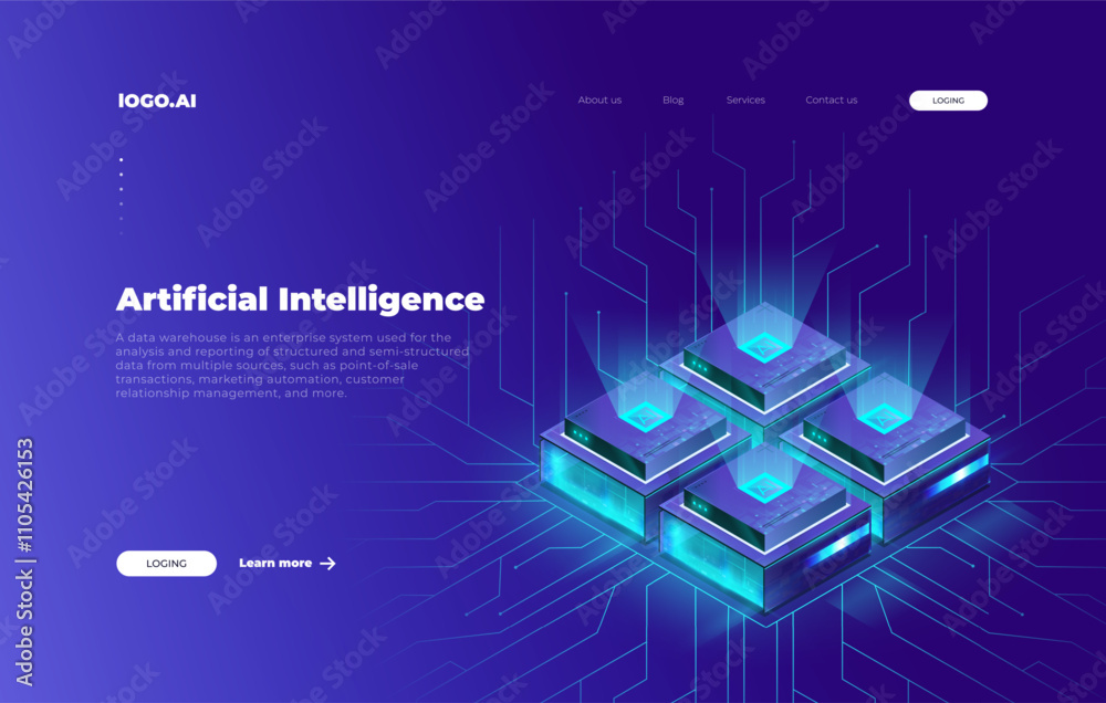Wall mural isometric icons: exploring the frontiers of artificial intelligence, big data, cloud computing, and 