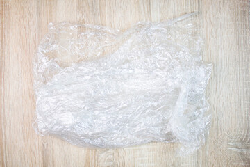 Polyethylene, plastic. Crumpled plastic bag, packaging, wrapping.