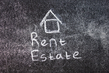 RENT ESTATE text,word on chalkboard. Rent estate, rental housing,apartments, business concept.