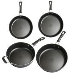 Frying Pan (Skillet) dark selver or black metal body color kitchen instruments tools transparent or white background image