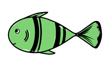Fish cute doodle small swimming animal inspired by tuna that can be used for sticker, kids book, scrapbook, icon, decorative, e.t.c with aesthetic colorful green color