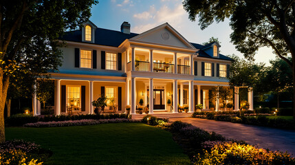 Obraz premium Luxurious, traditional American home with an inviting front porch.
