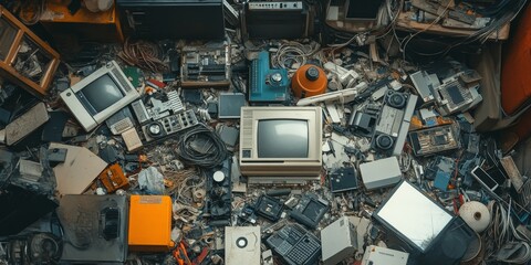 Collection of discarded electronic and housewares waste, showcasing broken items intended for reuse and recycling, highlighting the importance of electronic and housewares waste management.