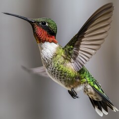 Fototapeta premium Male Ruby throated hummingbird flying.