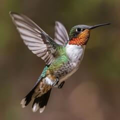 Obraz premium Male Ruby throated hummingbird flying.