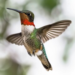 Fototapeta premium Male Ruby throated hummingbird flying.