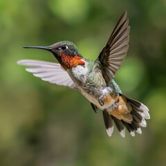 Obraz premium Male Ruby throated hummingbird flying.