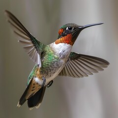 Fototapeta premium Male Ruby throated hummingbird flying.