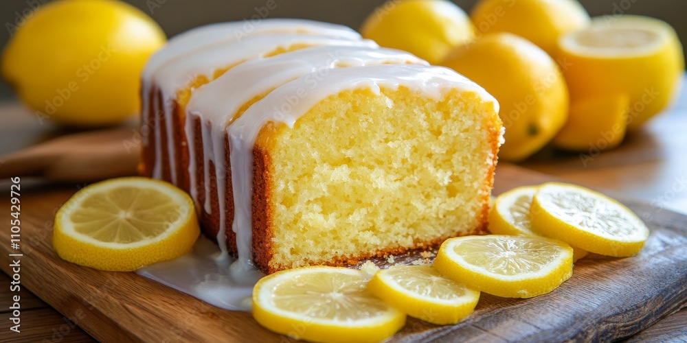 Poster lemon pound cake featuring slices of lemon and a sweet sugar icing. this lemon pound cake is an exqu