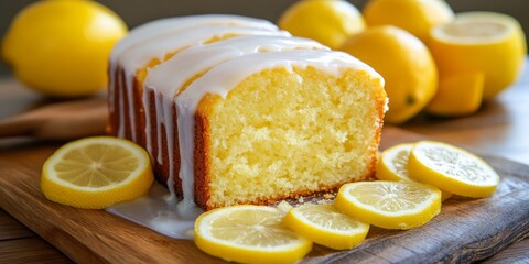 Lemon pound cake featuring slices of lemon and a sweet sugar icing. This lemon pound cake is an exquisite choice for breakfast or as a traditional tea time treat, perfect for any occasion.