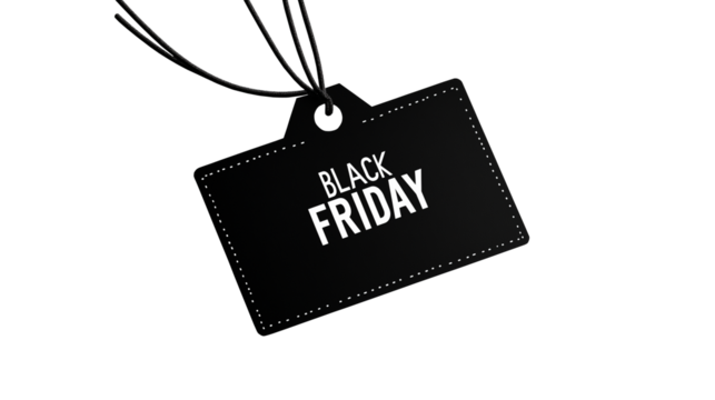 black tag with the text black friday on it isolated on transparent white background, png