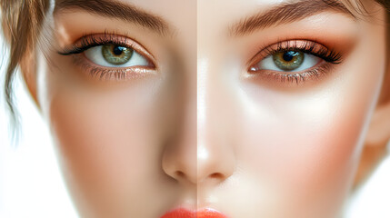 Fototapeta premium Close-up of a Woman's Face with Makeup and Natural Skin
