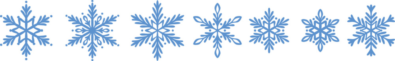 Snowflake set, vector clip art delicate hand drawn winter snow line art illustration collection, isolated