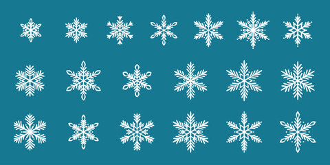 Isolated snowflake collection, vector snow silhouette clip art holiday decorative illustration set, white