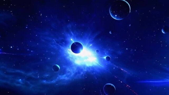 Many planet going to the infinity with motion and light speedy. Generative AI.