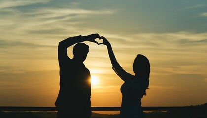 Romantic silhouette of a couple at sunset