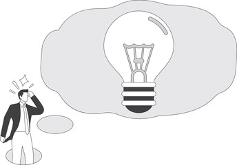 Businessman thinking a big great idea light bulb