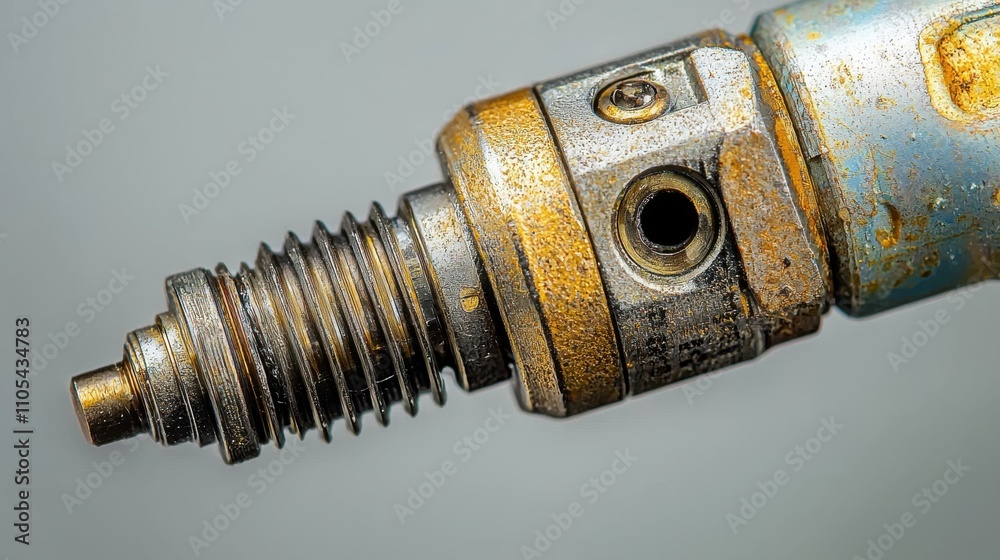 Poster closeup of coaxial cable connector technology workshop high-detail image industrial environment macr