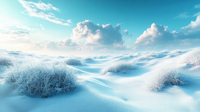 Snowy winter landscape with a clear blue sky and white fields, ideal for serene and cold-season visuals