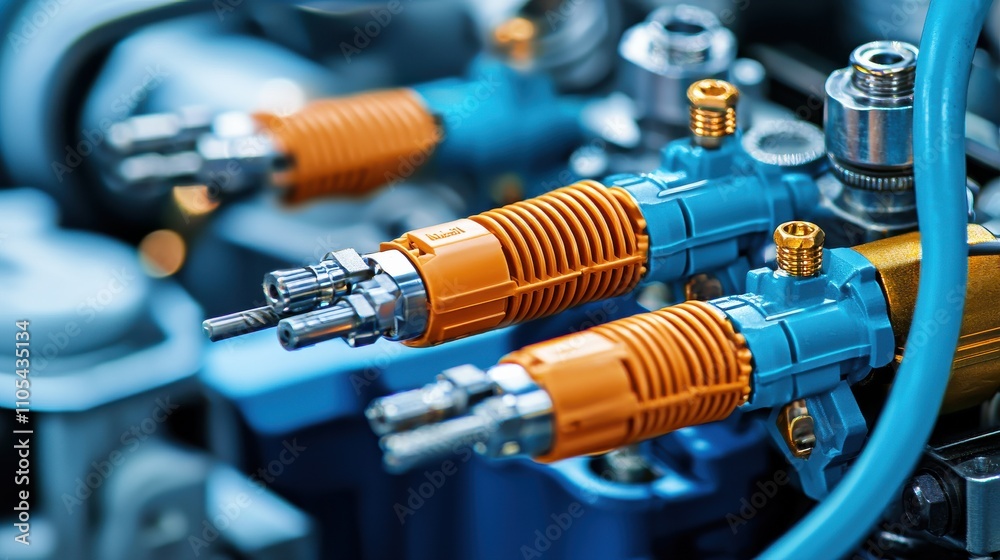 Leinwandbilder Closeup of multi-pin cable connection industrial setting low-resolution image mechanical environment technical perspective electrical engineering concept
