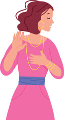 Woman refuse. Rejection body language. Stop sign