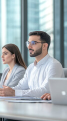 Fototapeta premium Team of financial advisors discussing strategies in modern office