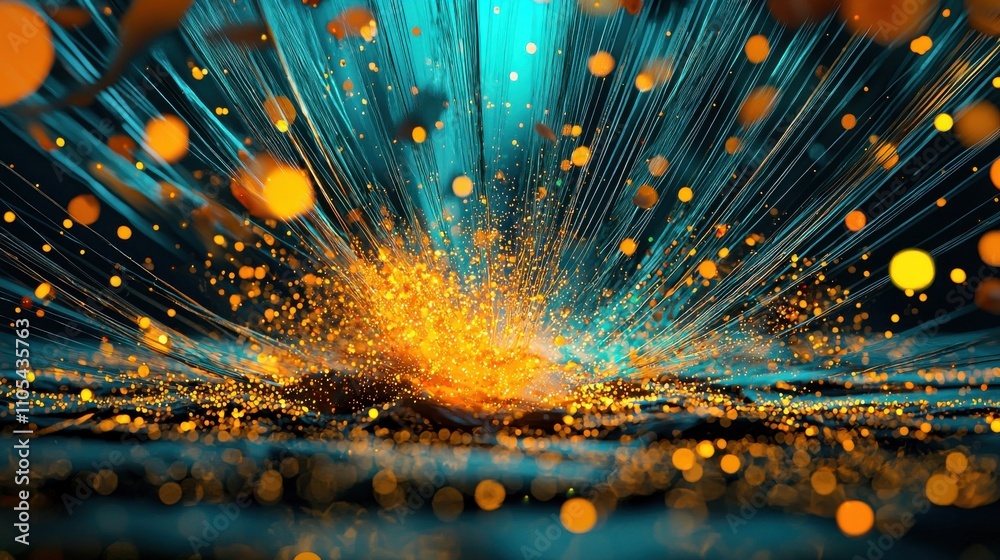 Aufkleber closeup of fiber optic strands emitting rainbow colors studio setting abstract image high-tech envir