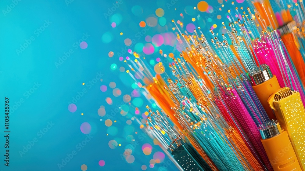 Aufkleber closeup of fiber optic strands emitting rainbow colors studio setup low resolution image vibrant env