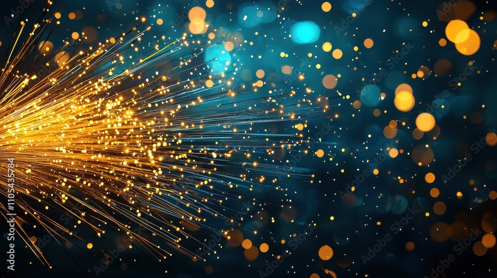 Poster closeup of fiber optic strands emitting rainbow colors digital environment high-resolution visuals t
