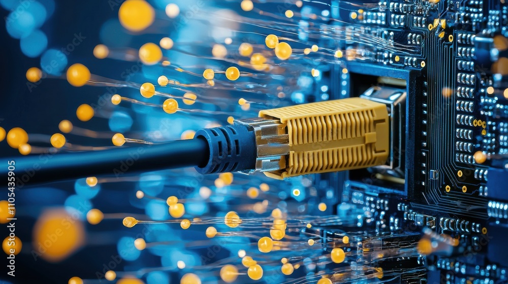 Poster Connecting legacy technology close-up of a vga cable connection in a low-resolution setting home office digital environment technical perspective