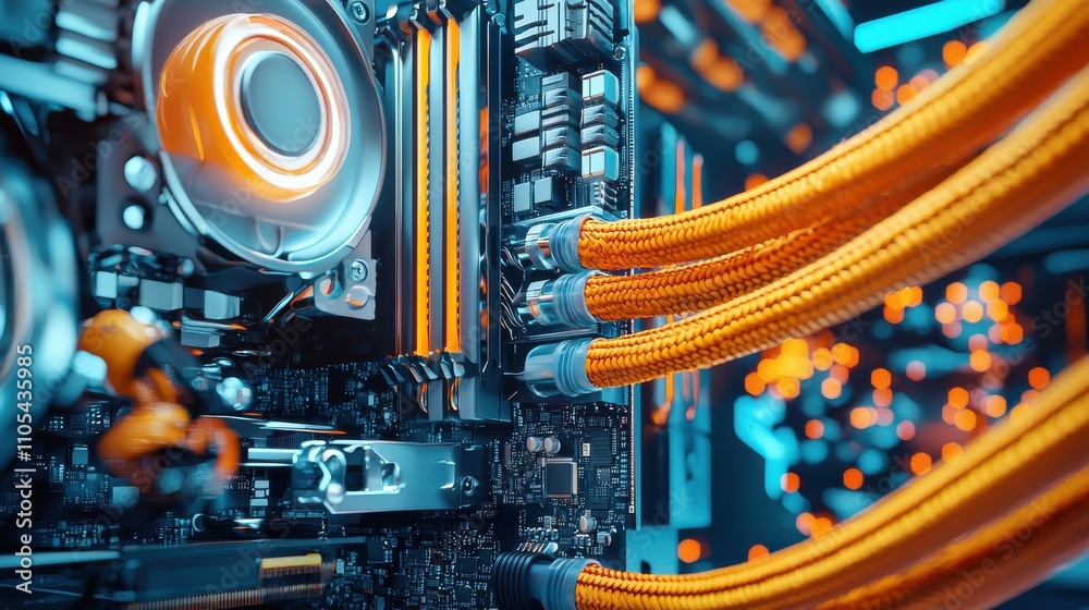 Aufkleber close-up of braided power cables in a low-resolution tech environment detailed view for high-tech en